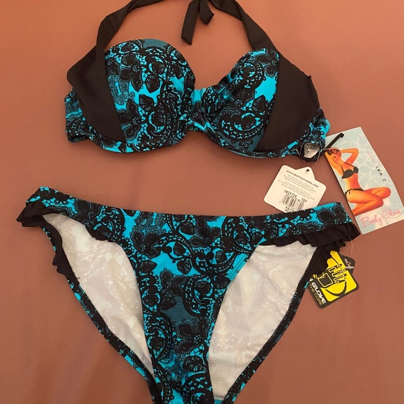 Body Glove bikini lace print black and turquoise NEW - Picture 1 of 14